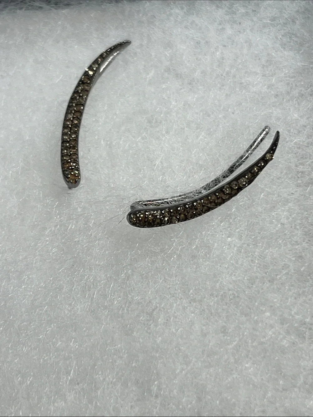 Delicate Curved Pave Ear Climbers - Silver Tone with Champagne Stones